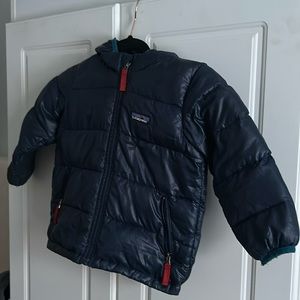 Well loved Patagonia Hi-Loft Down Sweater Hoodie size 3T